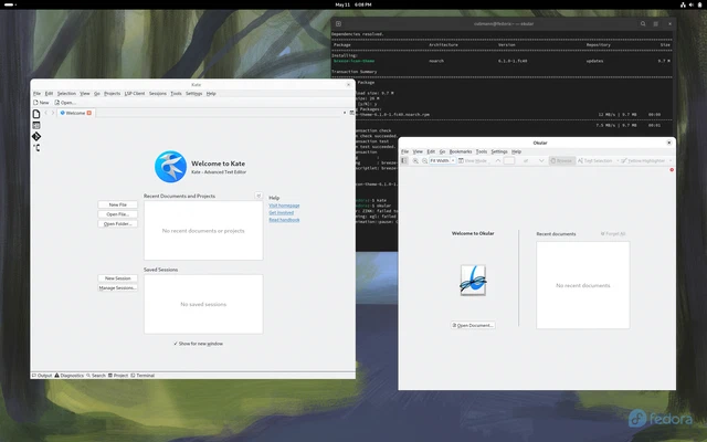 Kate and Okular with Breeze on GNOME